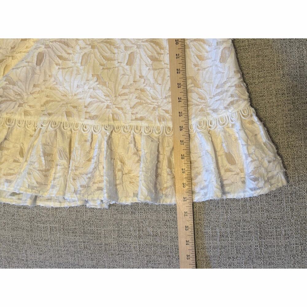 Just Me Ivory Floral Lace Mini Dress L Puff Sleeve V Neck Bridal Boho - Picture 8 of 11